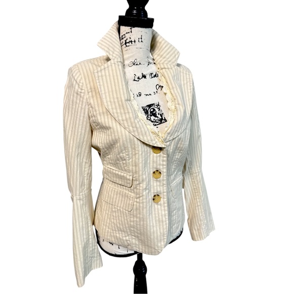 Boston Proper NWT Lace Pinstripe Blazer Sz 6 Victorian Corset Ivy League Chic